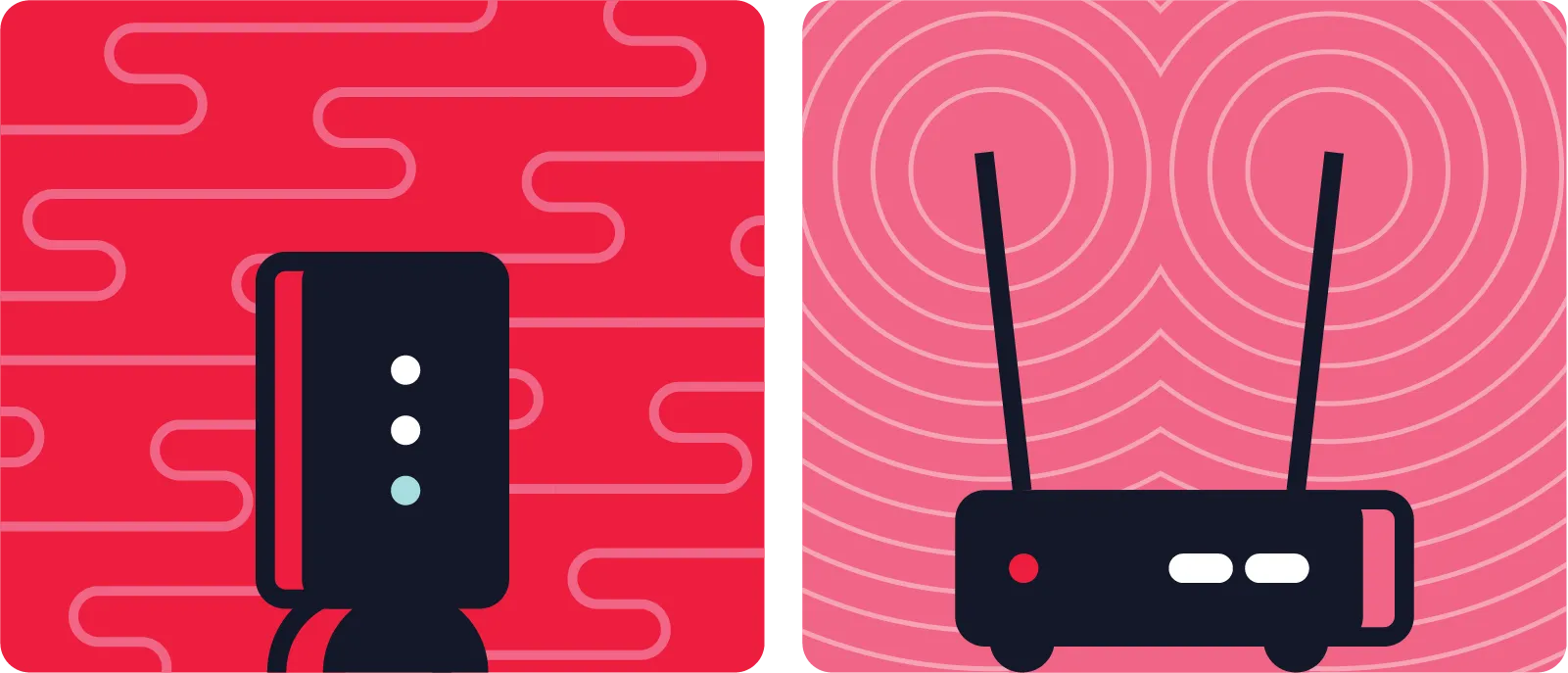 Illustration of a modem vs a router